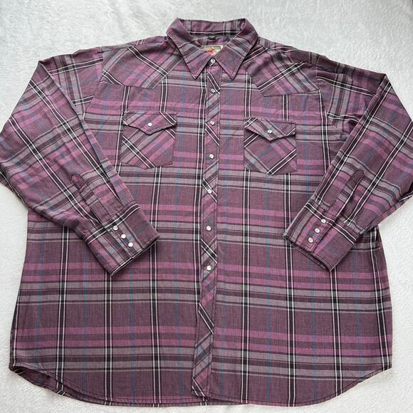 YoungBloods Vintage Pearl Snap men’s Long sleeve plaid Western Wear Shirt 2X - Picture 1 of 6